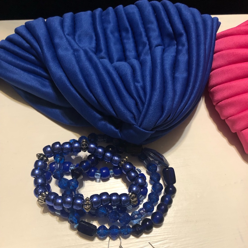 Turban/bracelets/earings set royal blue
